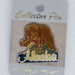 Alaska Grizzly Bear Fishing For Salmon Lapel Pin Enamel Hat Backpack Vest